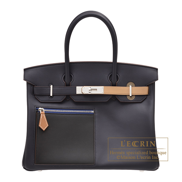 Hermes　Birkin Colormatic bag 30　Blue/Black/Chai/Etoupe grey/Gold　Swift leather　Silver hardware