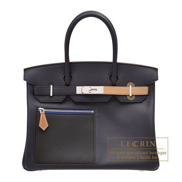 Hermes　Birkin Colormatic bag 30　Blue/Black/Chai/Etoupe grey/Gold　Swift leather　Silver hardware
