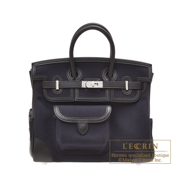 Hermes　Birkin Cargo bag 25　Blue marine/Black　Canvas/Swift leather　Silver hardware