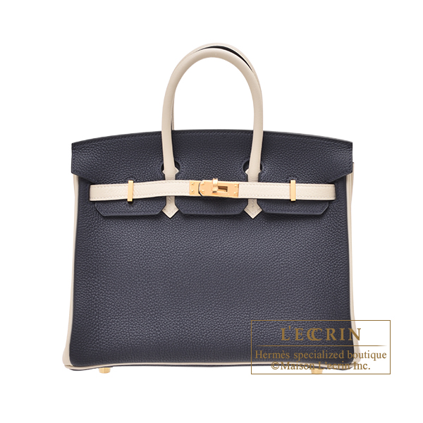 Hermes　Personal Birkin bag 25　Blue nuit/　Craie　Togo leather　Gold hardware