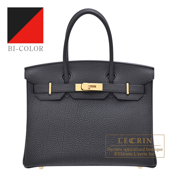 Hermes　Personal Birkin bag 30　Black/　Rouge coeur　Togo leather　Matt gold hardware