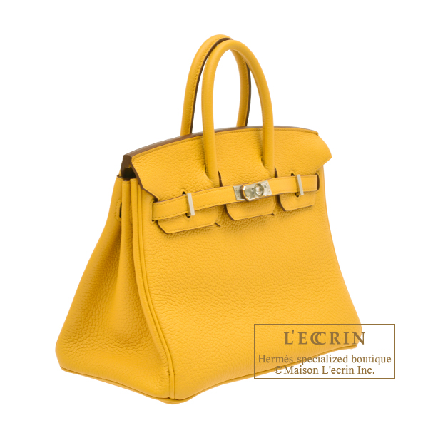 Hermes Birkin bag 25 Jaune ambre Togo leather Silver hardware