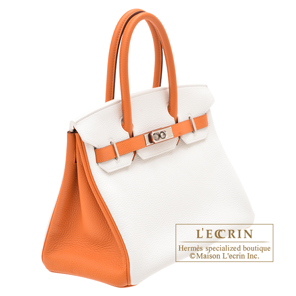 Hermes Birkin Eclat bag 30 Sanguine/White Clemence leather Silver hardware