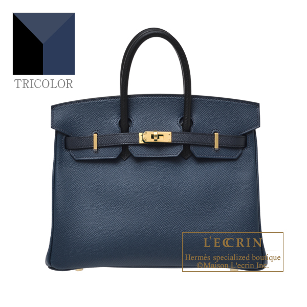 Hermes Birkin Tricolore bag 25 Blue de presse Blue indigo Black