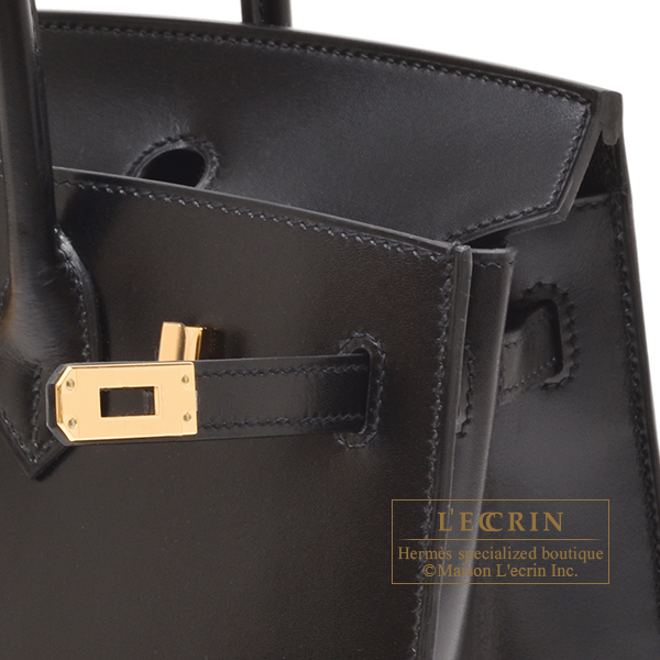 Hermes Birkin Sellier 25 Black Box Leather Gold