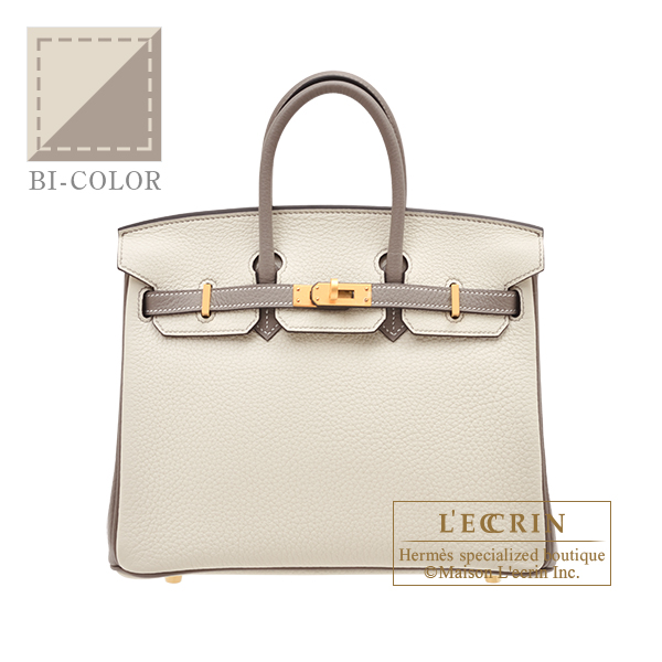 Hermes　Personal Birkin bag 25　Craie/　Gris asphalt　Togo leather　Matt gold hardware