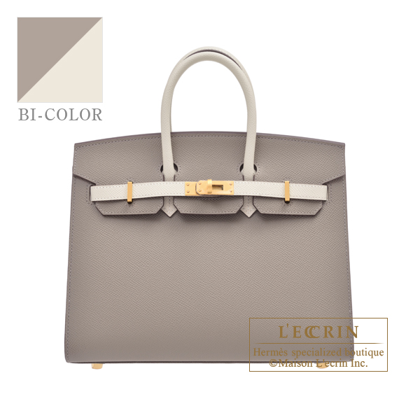 Hermes　Personal Birkin Sellier bag 25　Gris asphalt/　Craie　Epsom leather　Matt gold hardware