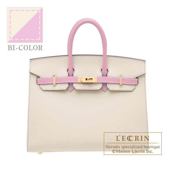 Hermes　Personal Birkin Sellier bag 25　Craie/　Mauve sylvestre　Epsom leather　Matt gold hardware