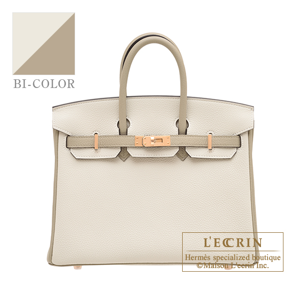 Hermes　Personal Birkin bag 25　Craie/　Gris tourterelle　Togo leather　Rose gold hardware