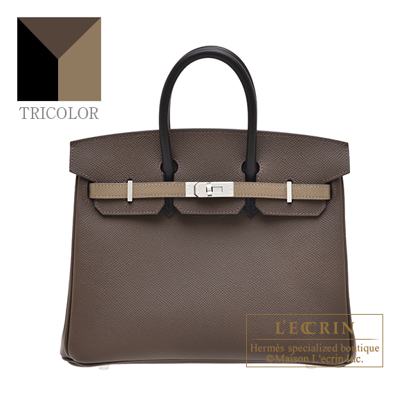 Hermes Birkin Tricolore bag 25 Ecorce Etoupe grey Black Epsom leather Silver hardware L ecrin Boutique Singapore
