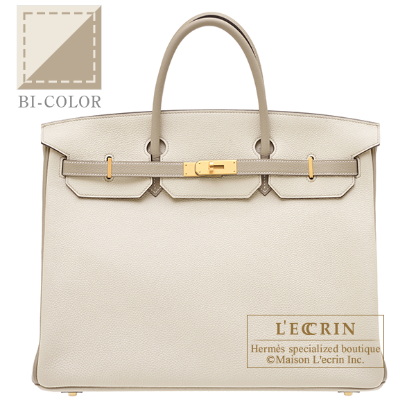 Hermes　Personal Birkin bag 40　Craie/　Gris tourterelle　Togo leather　Matt gold hardware