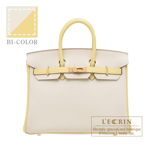 Hermes　Personal Birkin bag 25　Craie/　Jaune poussin　Togo leather　Champagne gold hardware　White stitch