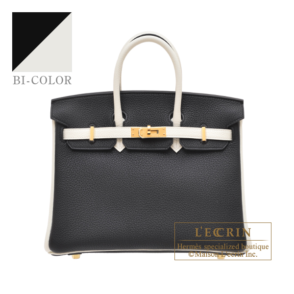 Hermes　Personal Birkin bag 25　Black/　Mushroom　Togo leather　Gold hardware