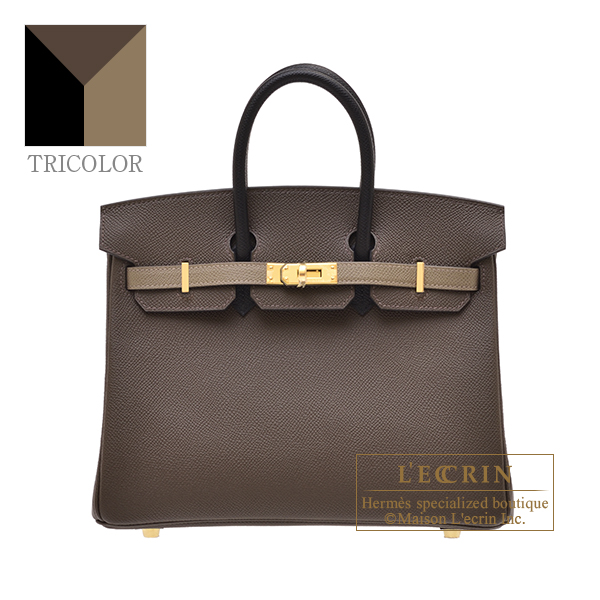 Hermes　Birkin Tricolore bag 25　Ecorce/Etoupe grey/Black　Epsom leather　Gold hardware