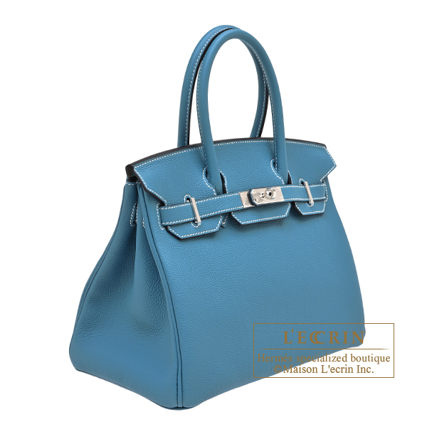 Hermes Birkin bag 30 New blue jean Togo leather Silver hardware
