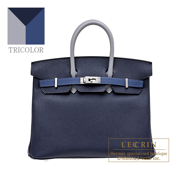 Hermes　Birkin Tricolore bag 25　Blue abysse/Blue tie/Gris pantin　Epsom leather　Silver hardware