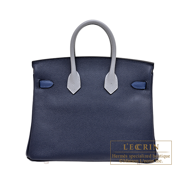 Hermes Birkin Tricolore bag 25 Blue abysse/Blue tie/Gris pantin Epsom leather Silver hardware