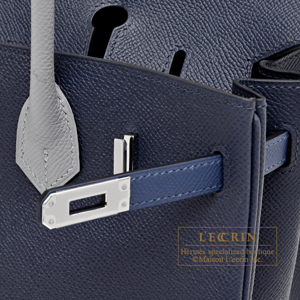 Hermes Birkin Tricolore bag 25 Blue abysse/Blue tie/Gris pantin Epsom leather Silver hardware