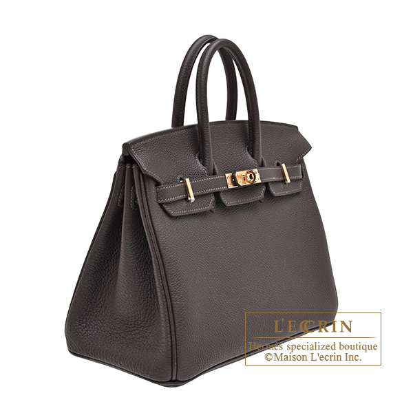 Hermes Birkin bag 25 Bai brun Togo leather Champagne gold hardware