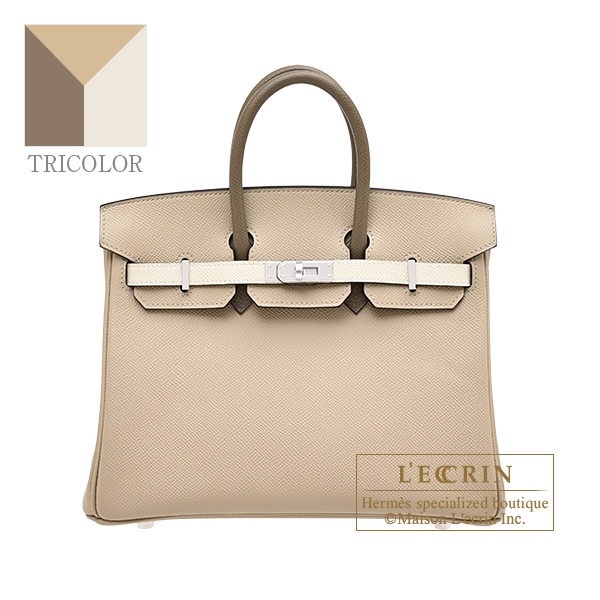 Hermes　Birkin Tricolore bag 25　Trench/Craie/Etoupe grey　Epsom leather　Silver hardware