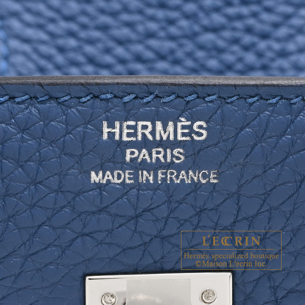 Hermes Birkin bag 25 Blue tie Togo leather Silver hardware