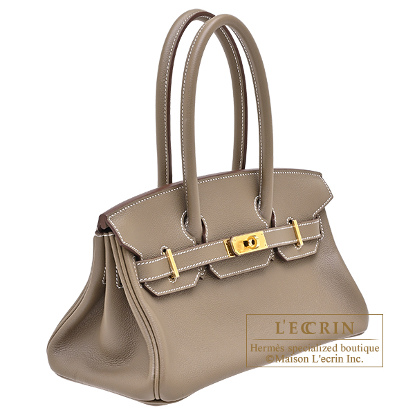Hermes Birkin Shoulder light bag 29 Etoupe grey Evercolor leather Gold hardware