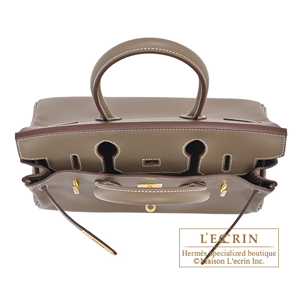 Hermes Birkin Shoulder light bag 29 Etoupe grey Evercolor leather Gold hardware