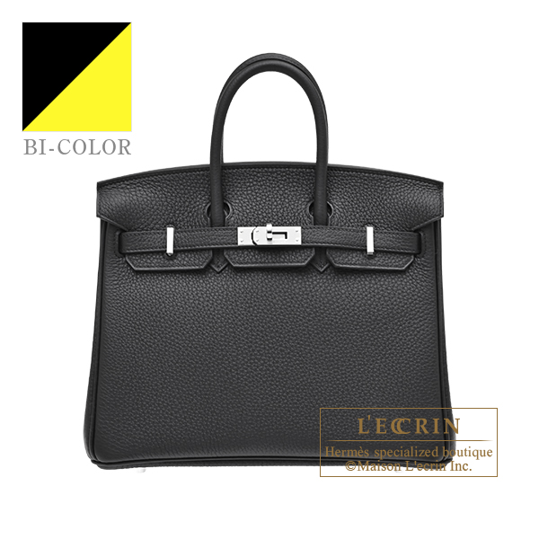 Hermes　Personal Birkin bag 25　Black/　Lime　Togo leather　Silver hardware