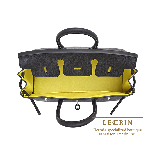 Hermes Personal Birkin bag 25 Black/ Lime Togo leather Silver hardware