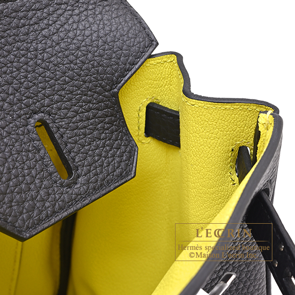 Hermes Personal Birkin bag 25 Black/ Lime Togo leather Silver hardware