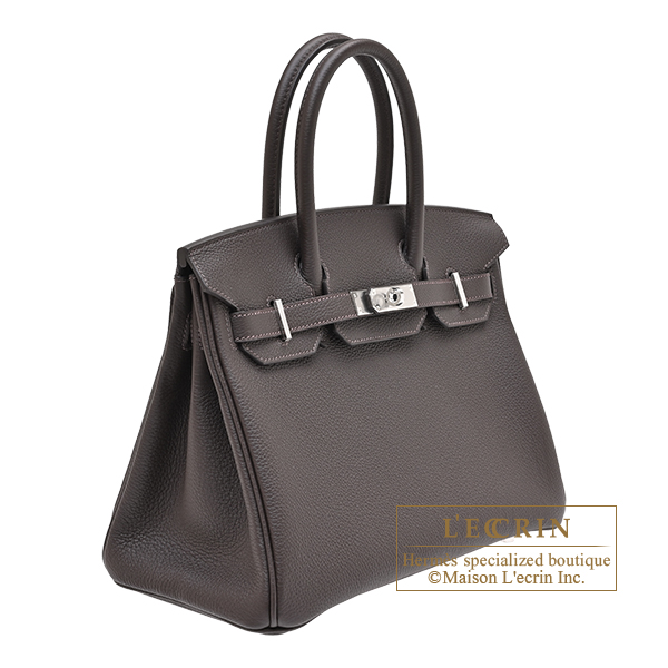 Hermes Birkin bag 30 Bai brun Togo leather Silver hardware
