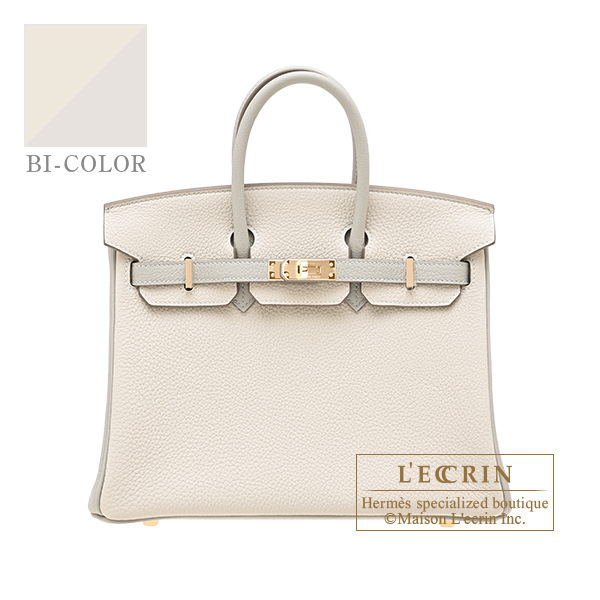 Hermes Personal Birkin bag 25 Craie/Pearl grey Togo leather Champagne gold hardware