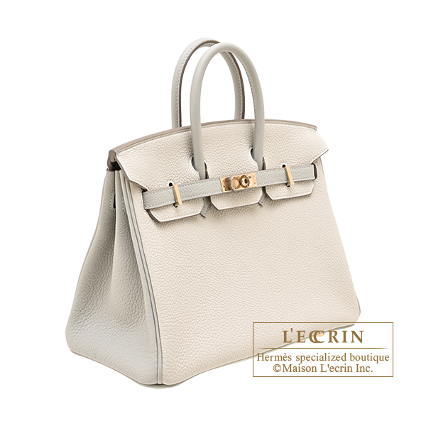 Hermes Personal Birkin bag 25 Craie/Pearl grey Togo leather Champagne gold hardware
