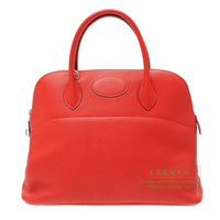 Hermes　Bolide bag 35　Rouge casaque　Clemence leather　Silver hardware