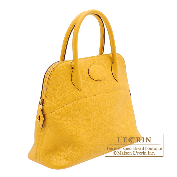 Hermes Bolide bag 31 Jaune ambre Clemence leather Gold hardware