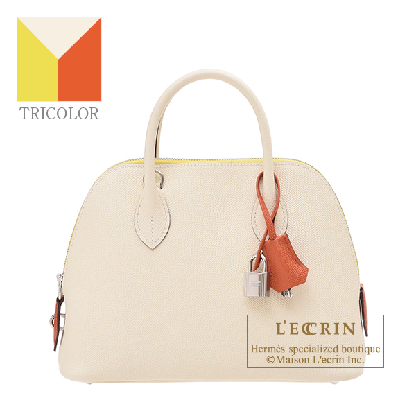 Hermes　Bolide bag 1923 Tricolore 25　Nata/Jaune citron/Terre battue　Epsom leather　Silver hardware