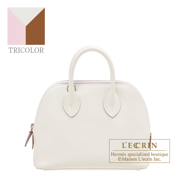 Hermes　Bolide bag 1923 Tricolore mini　Mushroom/Mauve pale/Gold　Evercolor leather　Silver hardware