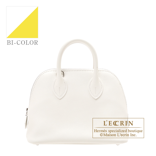 Hermes　Bolide bag 1923 Verso mini　White/　Lime　Evercolor leather　Silver hardware