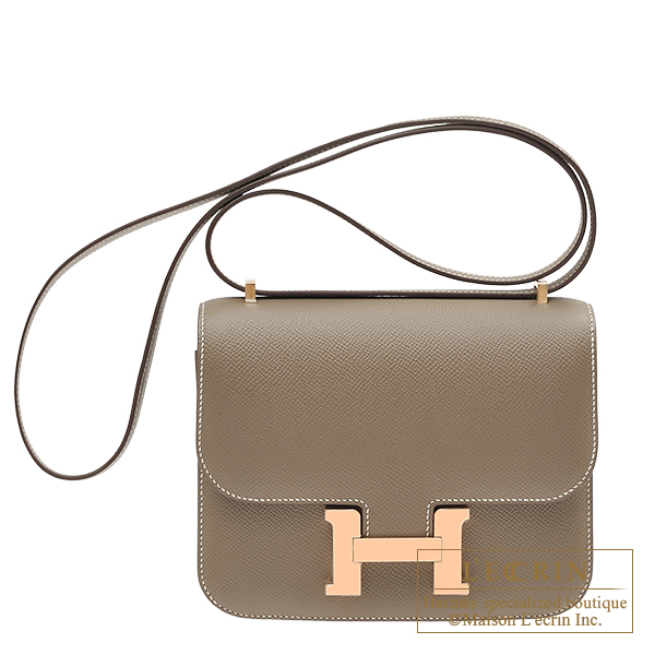 Hermes Constance mini Etoupe grey Epsom leather Rose gold hardware