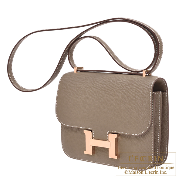 Hermes Constance mini Mirror Etoupe grey Epsom leather Rose gold hardware L ecrin Boutique Singapore