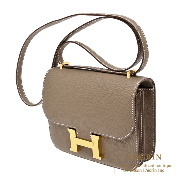 Hermes Constance mini Mirror Etoupe grey Epsom leather Gold hardware