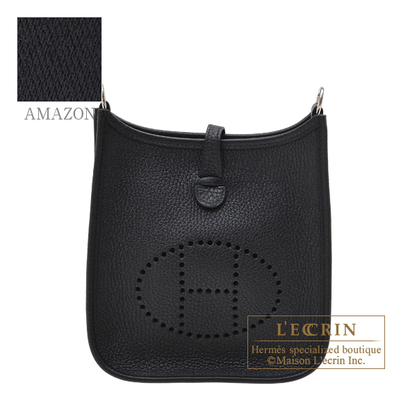 Hermes　Evelyne Amazon bag TPM　Black　Clemence leather　Silver hardware　Bandouliere 111cm