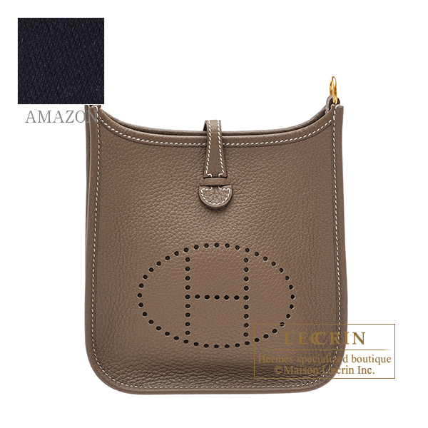 Hermes　Evelyne Amazon bag TPM　Etoupe grey/　Blue indigo　Clemence leather　Gold hardware