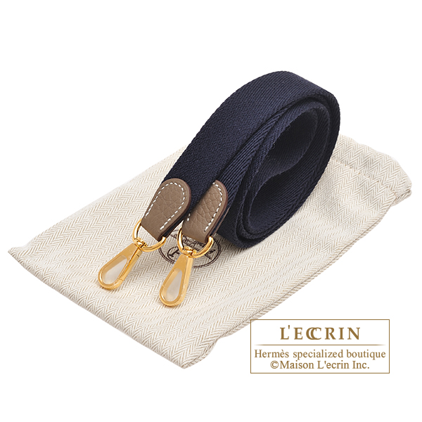 Hermes Evelyne  bag TPM Etoupe grey/ Blue indigo Clemence leather Gold  hardware