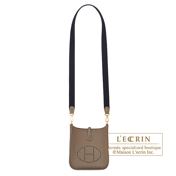 Hermes　Evelyne  bag TPM　Etoupe grey/　Blue indigo　Clemence leather　 Gold hardware