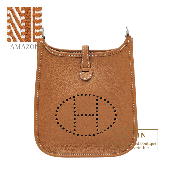 Hermes　Evelyne Amazon bag TPM　Gold/　Sangle Cavale　Clemence leather　Silver hardware　Bandouliere 111cm