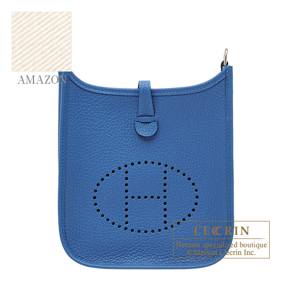 Hermes　Evelyne Amazon bag TPM　Mykonos/　White　Clemence leather　Silver hardware　Bandouliere 111cm