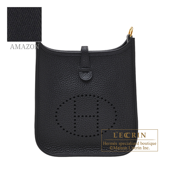 Hermes　Evelyne Amazon bag TPM　Black　Clemence leather　Gold hardware　Bandouliere 111cm