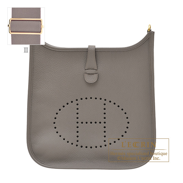 Hermes Gris Etain Clemence Leather Evelyne GM III Bag