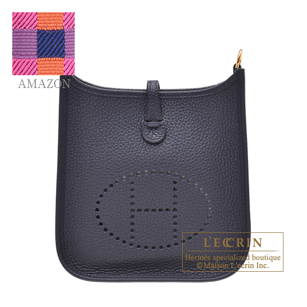 Hermes　Evelyne Amazon bag TPM　Blue nuit/　Sangle Maxi Quadrille　Clemence leather　Gold hardware　Bandouliere 111cm